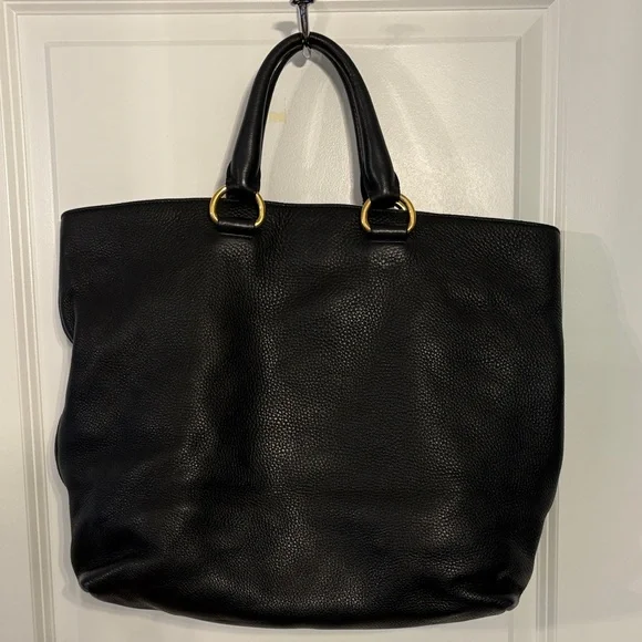 Prada Black Pebbled Leather Large Tote with Adjustable/Removable Crossbody Strap - Picture 4 of 14